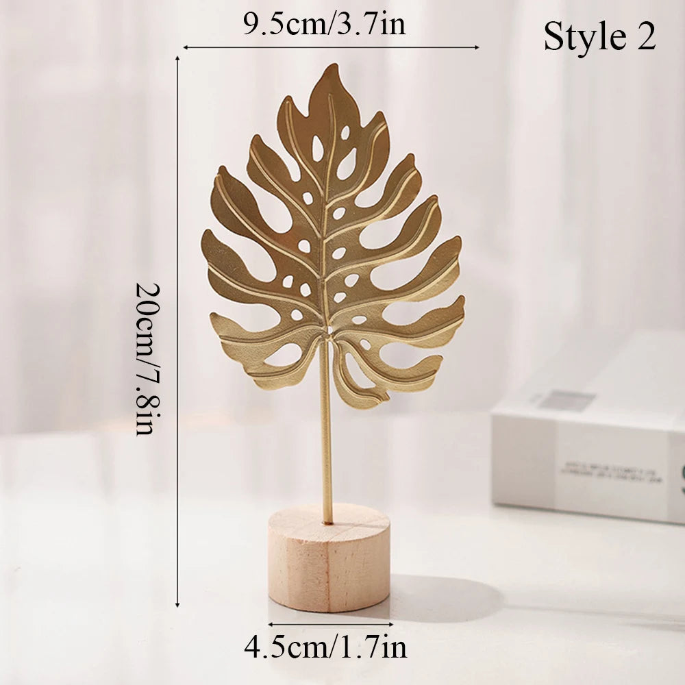 Nordic Gold Ginkgo Leaf Sculpture – Elegant home décor ornament for living room or office.