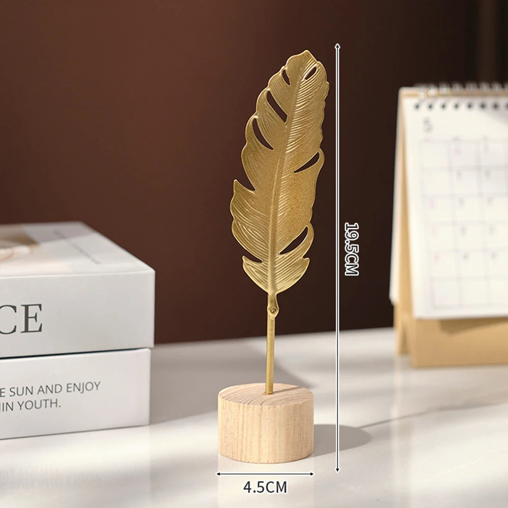 Nordic Gold Ginkgo Leaf Sculpture – Elegant home décor ornament for living room or office.