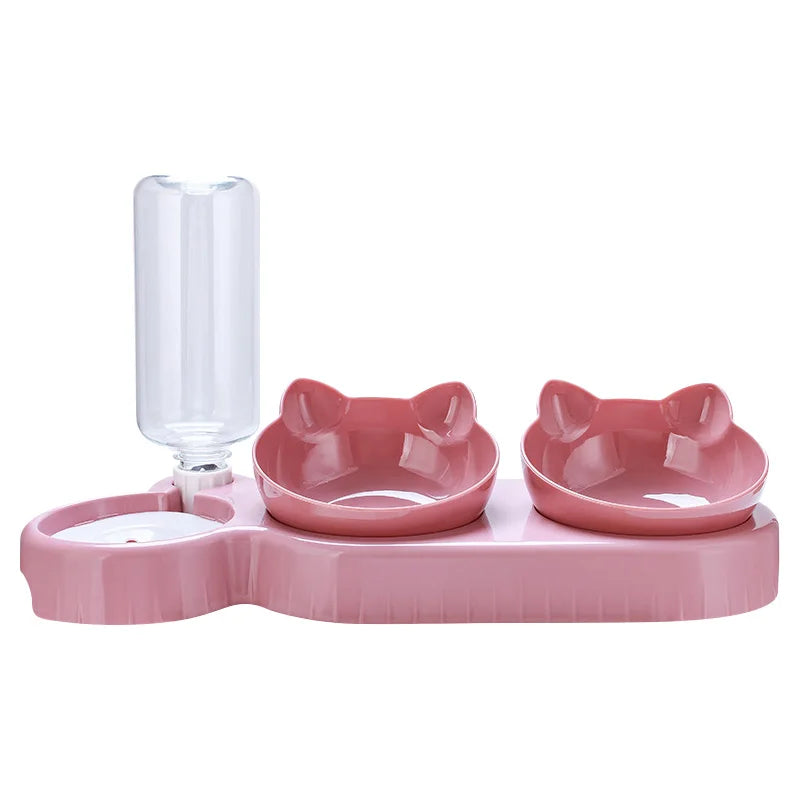 3-in-1 Cat Feeder – Double pet bowls with automatic water dispenser and food container for cats and small dogs
