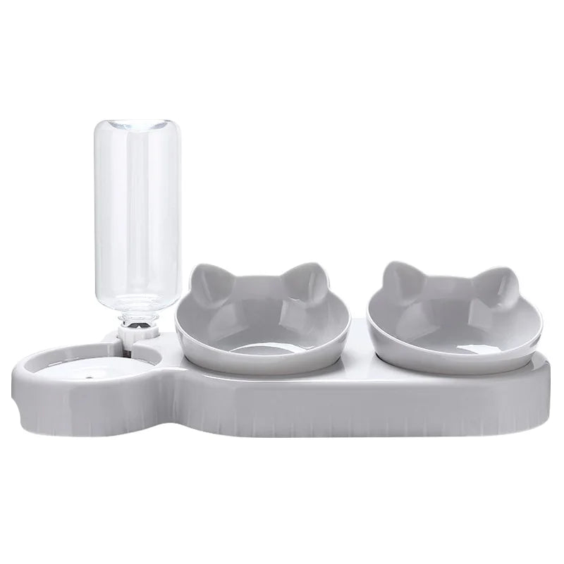 3-in-1 Cat Feeder – Double pet bowls with automatic water dispenser and food container for cats and small dogs