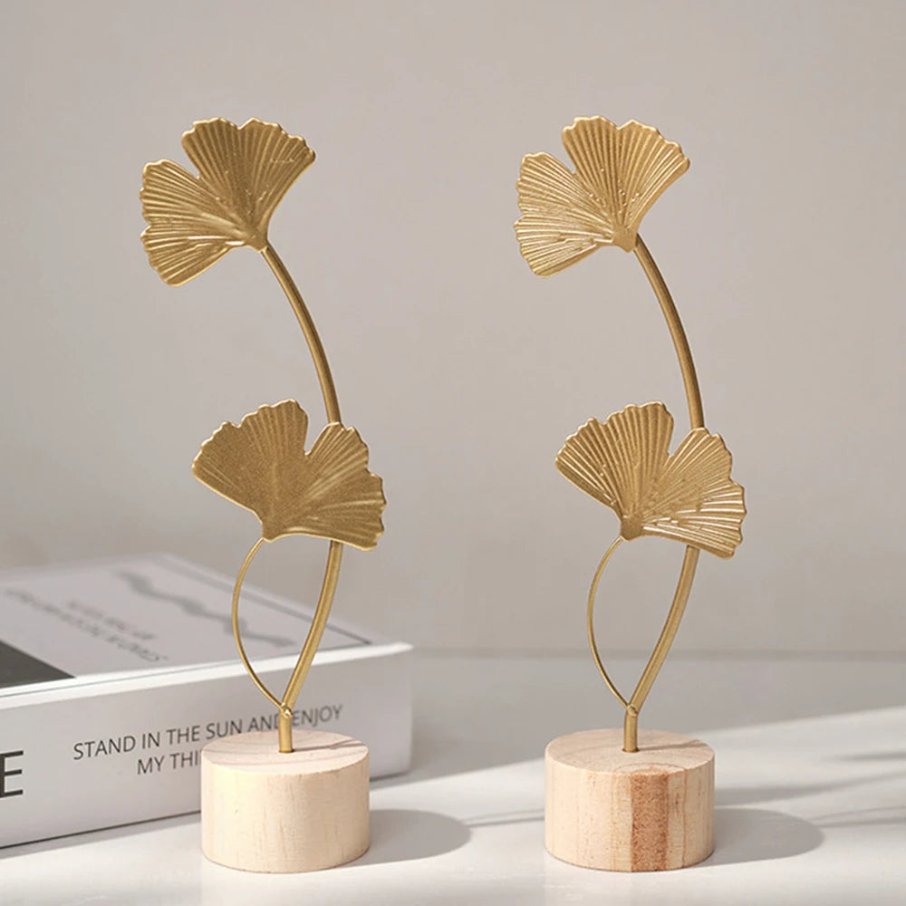 Nordic Gold Ginkgo Leaf Sculpture – Elegant home décor ornament for living room or office.