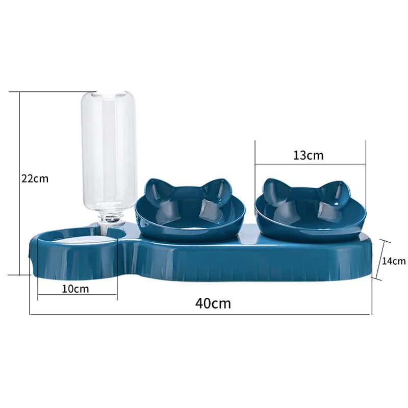 3-in-1 Cat Feeder – Double pet bowls with automatic water dispenser and food container for cats and small dogs