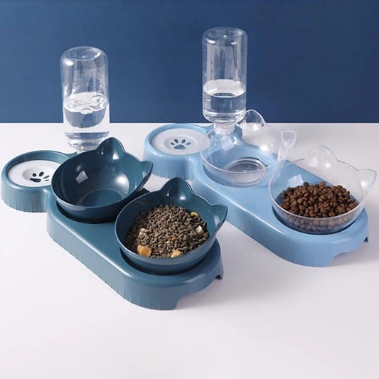 3-in-1 Cat Feeder – Double pet bowls with automatic water dispenser and food container for cats and small dogs
