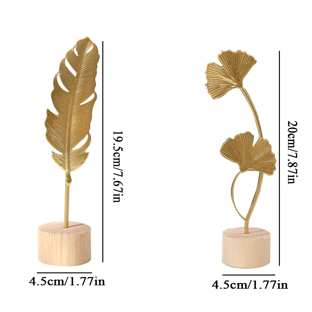 Nordic Gold Ginkgo Leaf Sculpture – Elegant home décor ornament for living room or office.