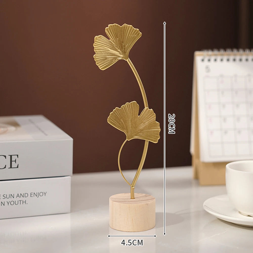 Nordic Gold Ginkgo Leaf Sculpture – Elegant home décor ornament for living room or office.