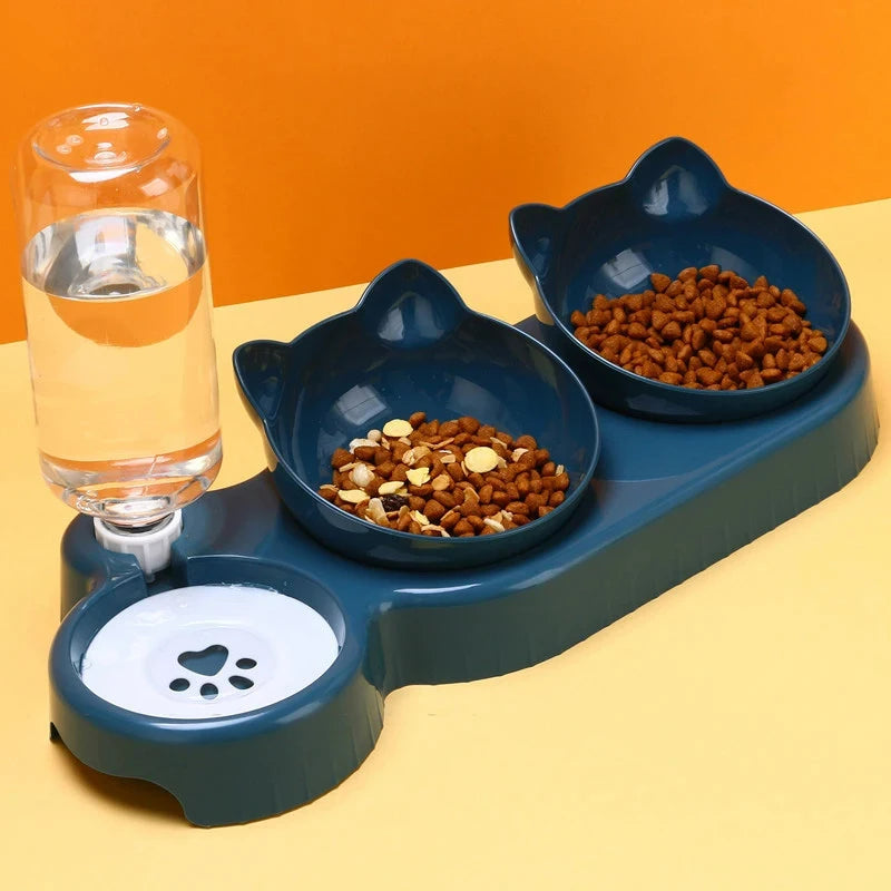3-in-1 Cat Feeder – Double pet bowls with automatic water dispenser and food container for cats and small dogs