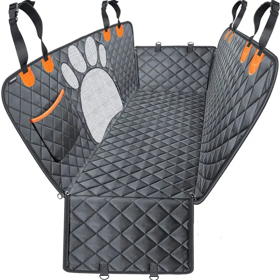 Waterproof Dog Car Seat Cover – Back seat hammock with mesh window, side zipper, and door protection.