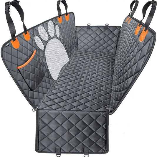 Waterproof Dog Car Seat Cover – Back seat hammock with mesh window, side zipper, and door protection.