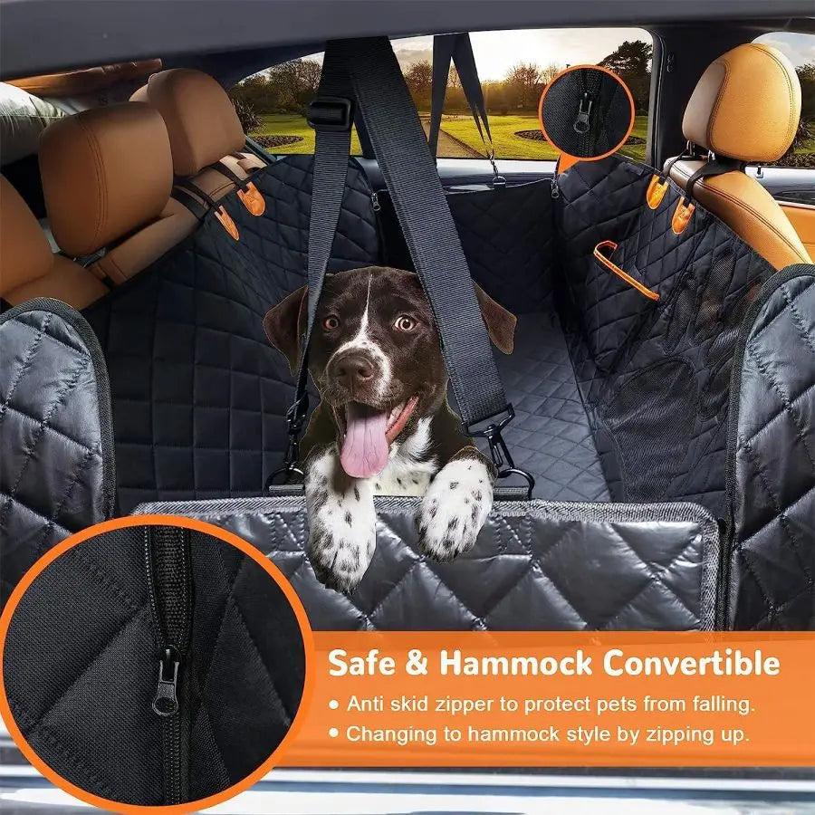 Waterproof Dog Car Seat Cover – Back seat hammock with mesh window, side zipper, and door protection.